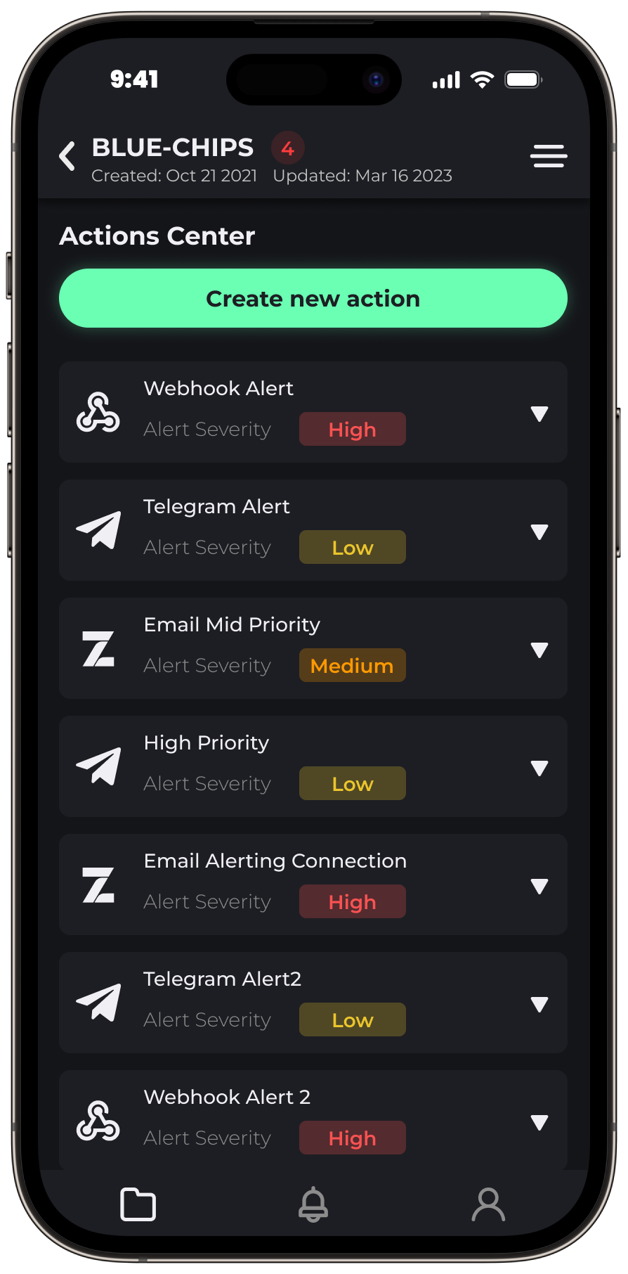 CyVers automated actions screen