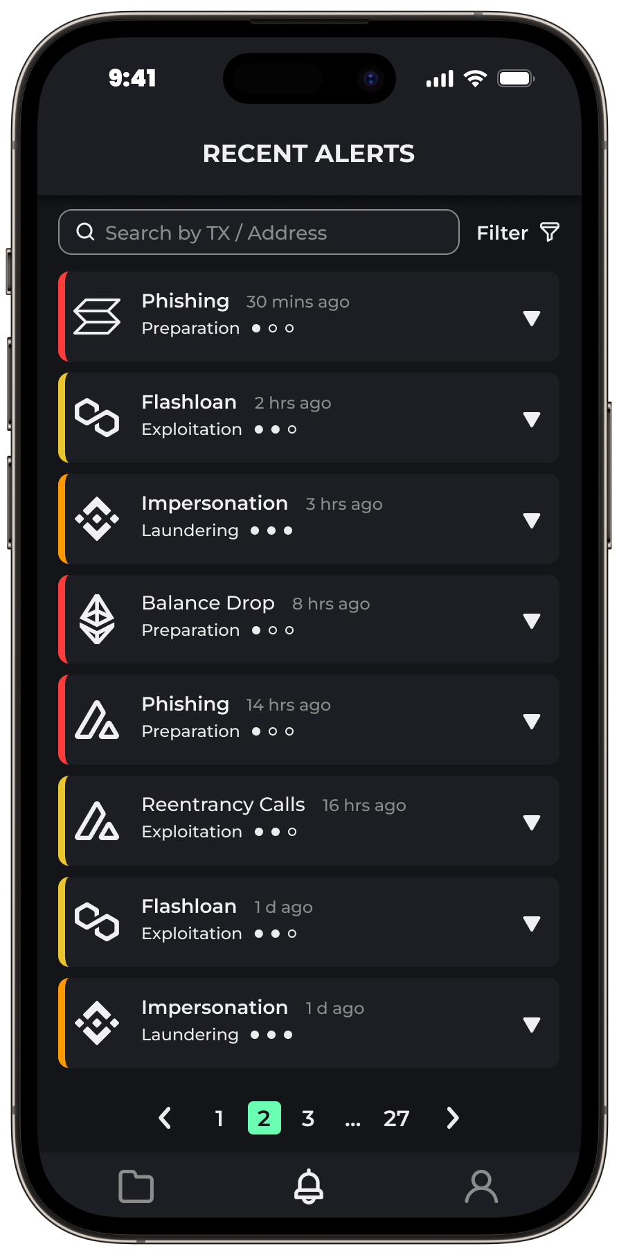CyVers recent alerts screen